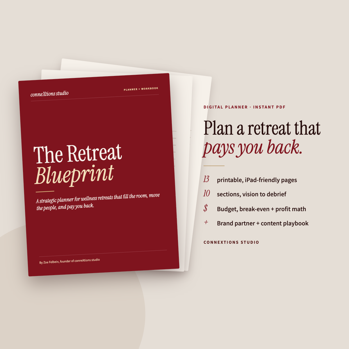 The Retreat Blueprint planner and workbook cover with its contents listed beside it