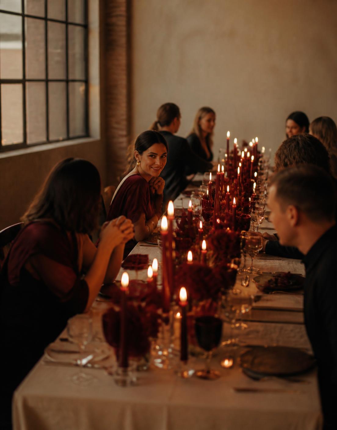 Guests seated at a candle-lit dinner table at a brand experience designed by conneXtions studio